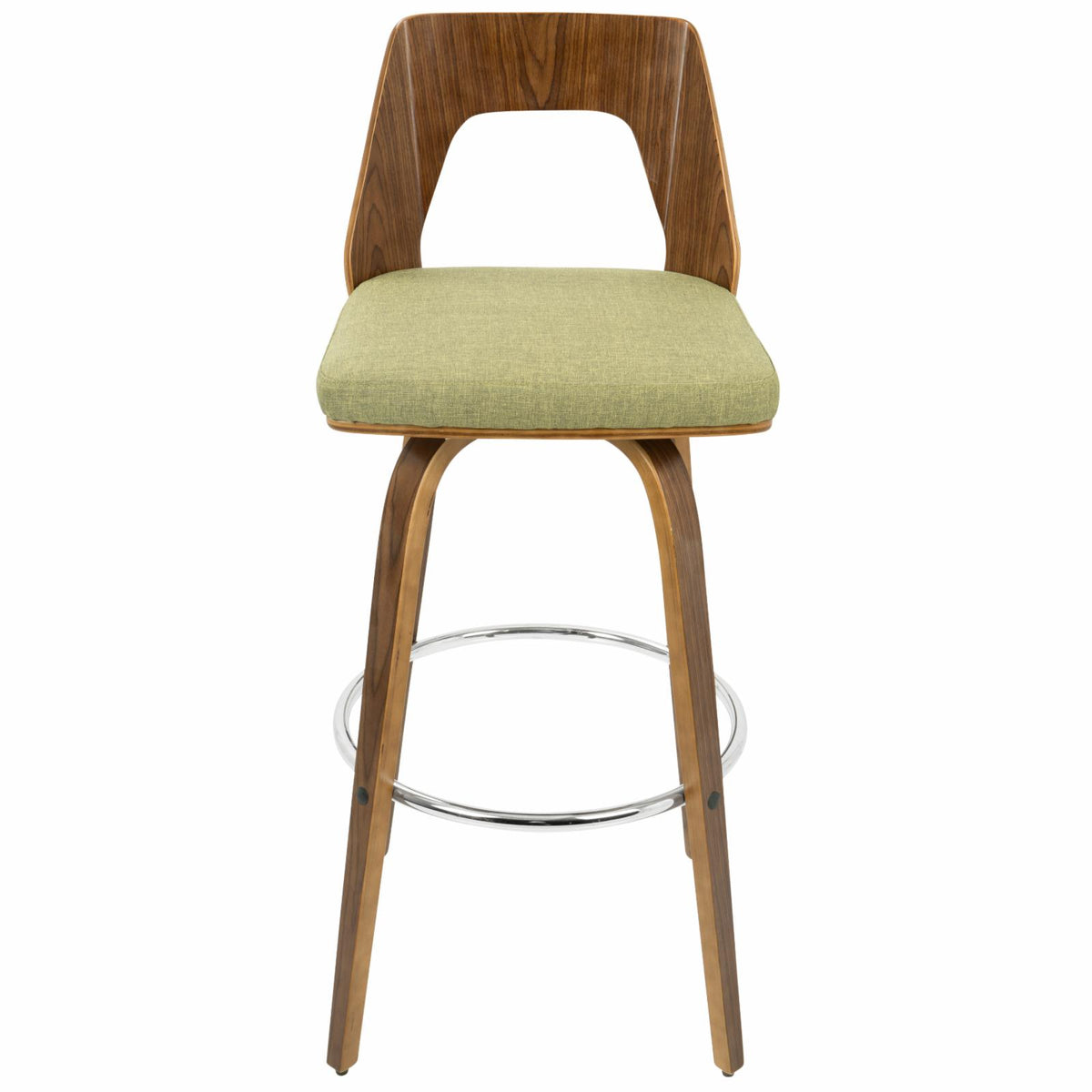 30" Mid-Century Modern Fixed Height Barstool With Swivel In Walnut And Green Fabric - Set Of 2 K6449