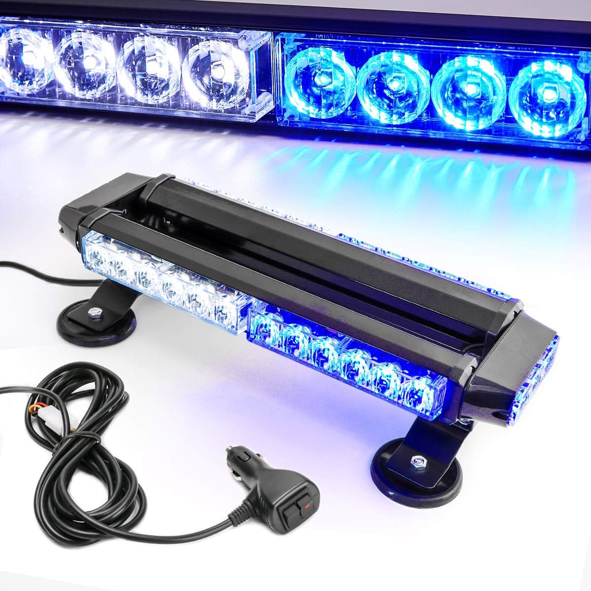 Amber 30 LEDs Safety Strobe Light Bar with Magnetic Base, Yellow, 12-24V/30W, Pack of 2 V224498