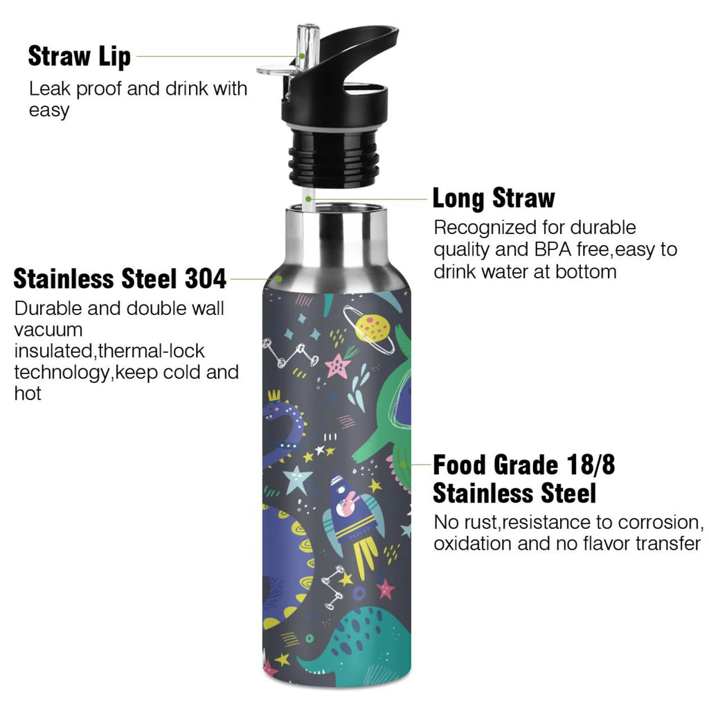Stainless Steel Insulated Thermos Vacuum Flask Water Bottle with Straw Lid F195683