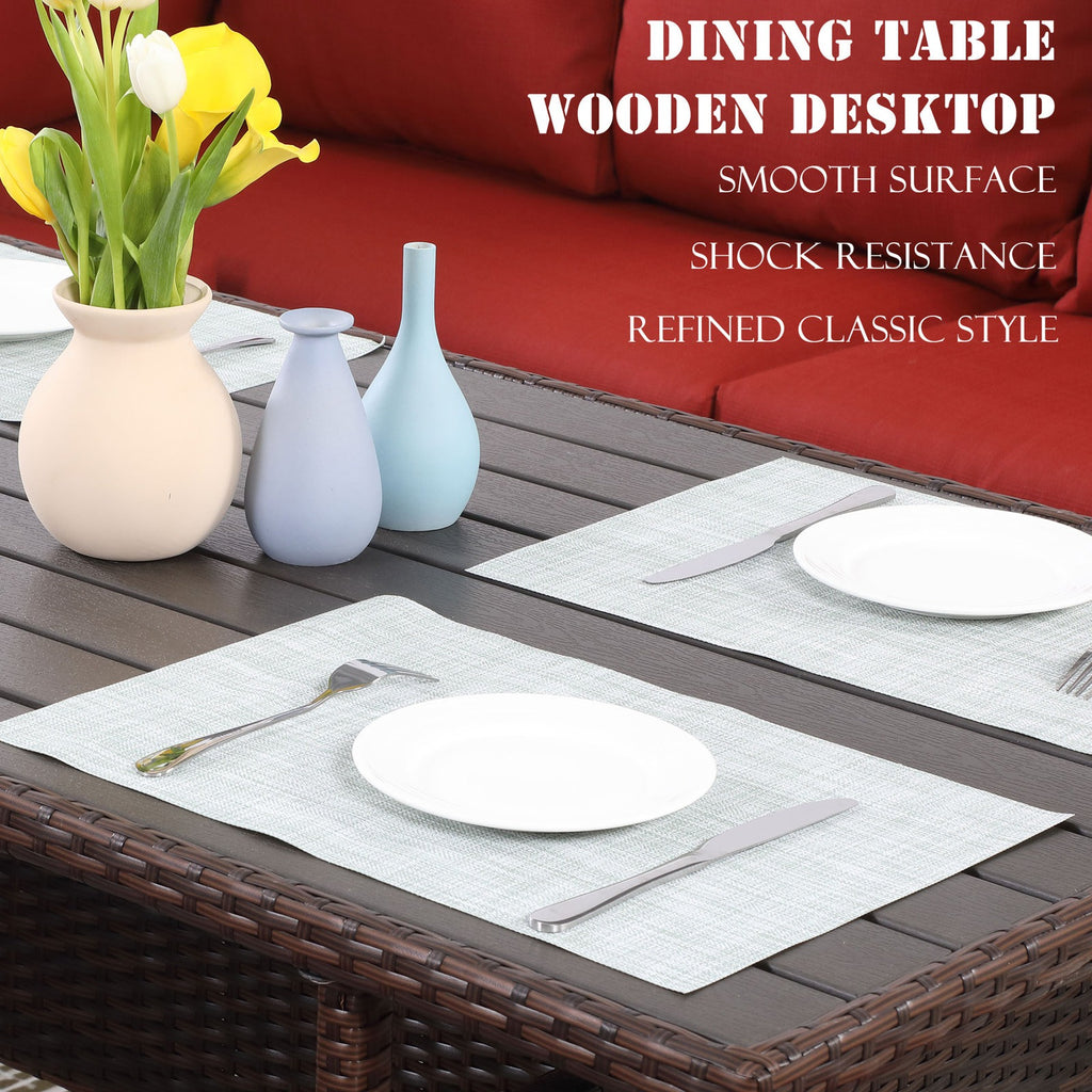 Red Rattan Wicker Patio Dining Table Set B576683