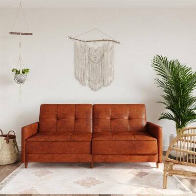 Twin Faux Leather Tufted Back Convertible Sofa F659