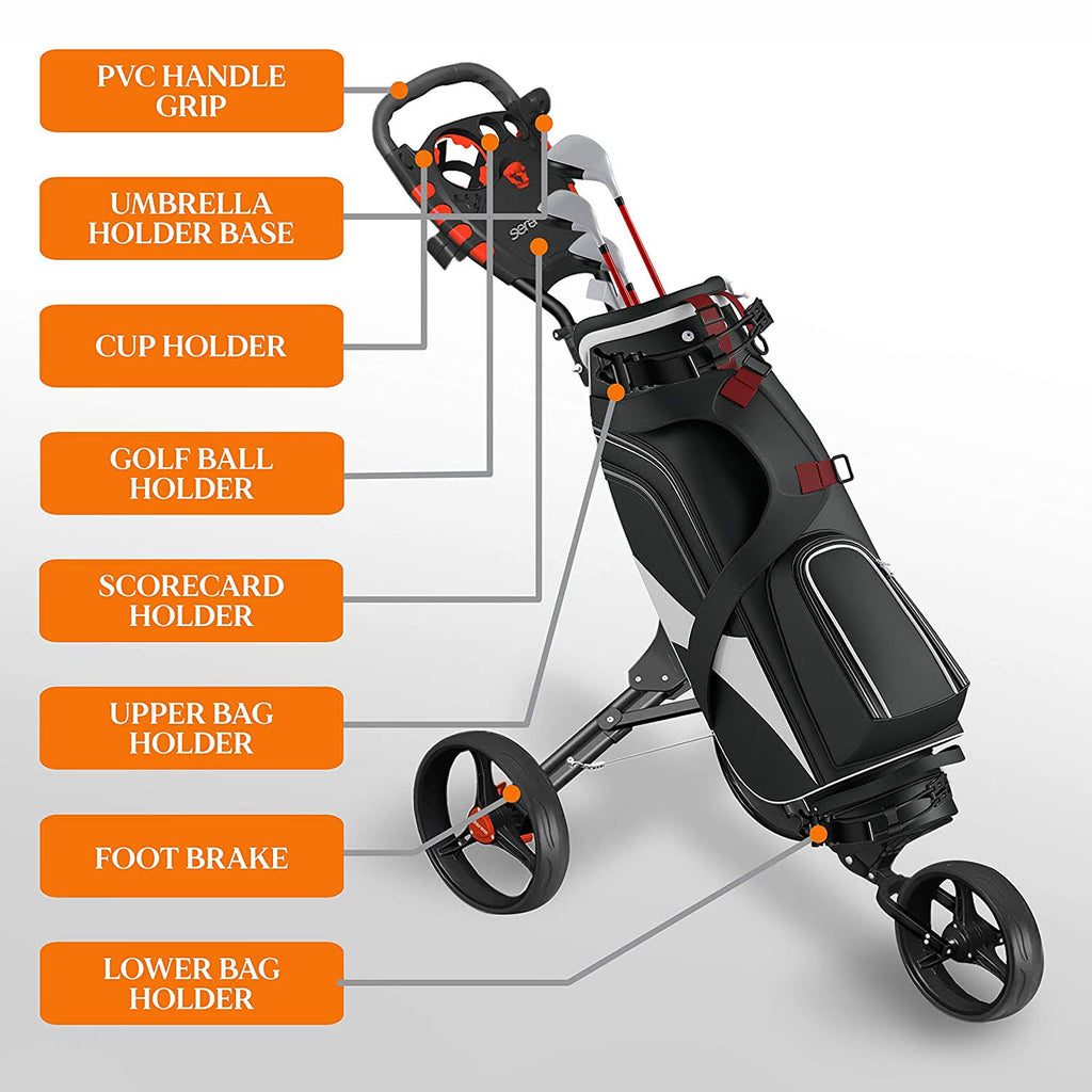 3 Wheel Folding Golf Bag Push Cart with Cup Holder X436665