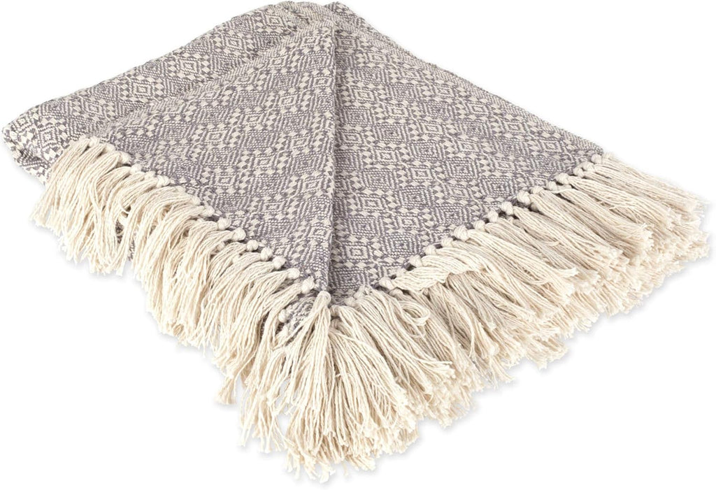 Aqua Cotton Diamond Patterned Blanket Throw with Fringe, 50 x 60 J5333