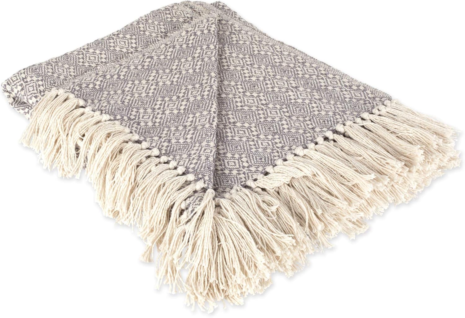 Aqua Cotton Diamond Patterned Blanket Throw with Fringe, 50 x 60 J5333