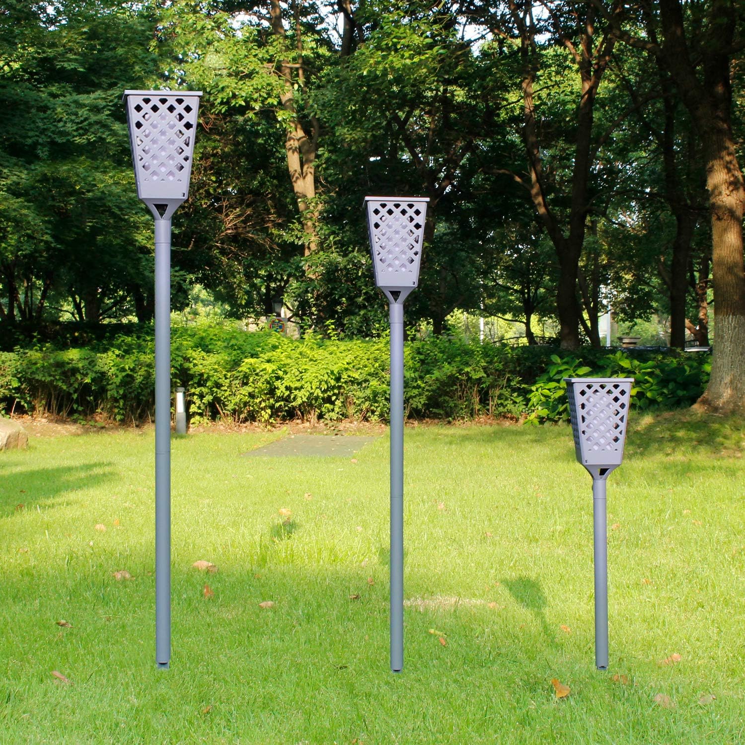 Grey Solar Torch Lights with Flickering Flame, 96 LED Waterproof G311
