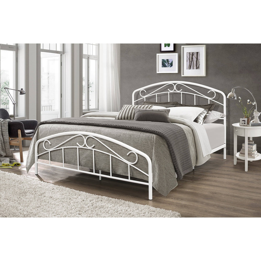 Metal Full Bed with Arched Scroll Textured White C373172