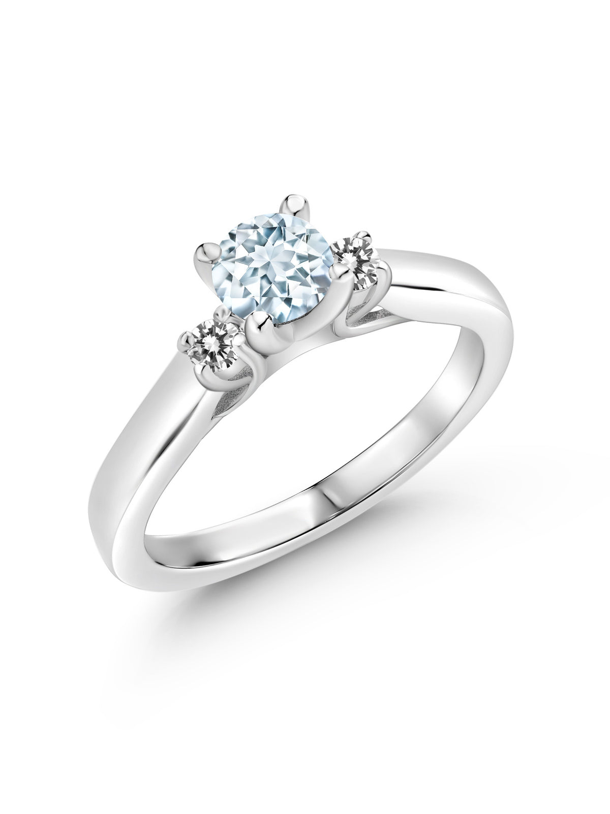 925 Sterling Silver Sky Blue Aquamarine and White Diamond 3-Stone Engagement Ring W251819