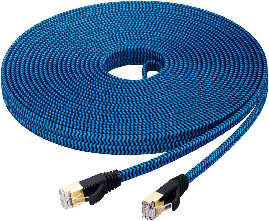 Cat 7 Ethernet Cable 100 ft Nylon Braided Flat Network Patch Cord RJ45 LAN Cable Pack of 2 T96852