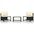 3 Piece Black Poly Rattan Garden Sofa Set with White Cushions and Footrest S83519