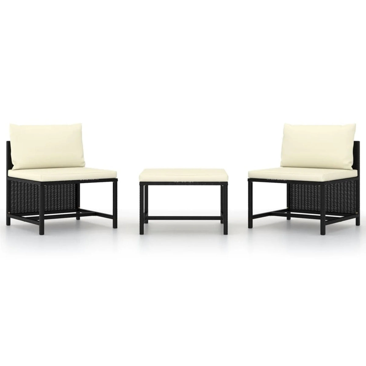 3 Piece Black Poly Rattan Garden Sofa Set with White Cushions and Footrest S83519