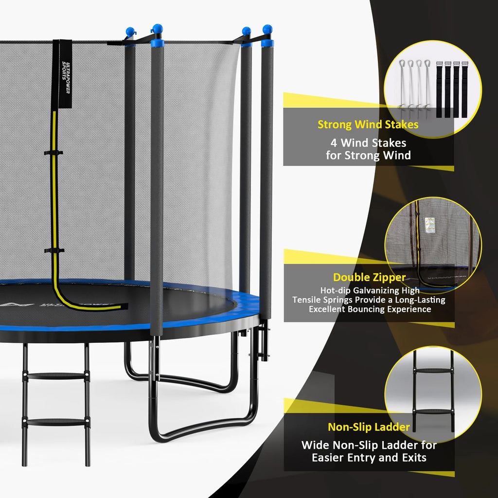 10FT 12FT 14FT 15FT Trampoline with Safety Enclosure Net and Ladder W549
