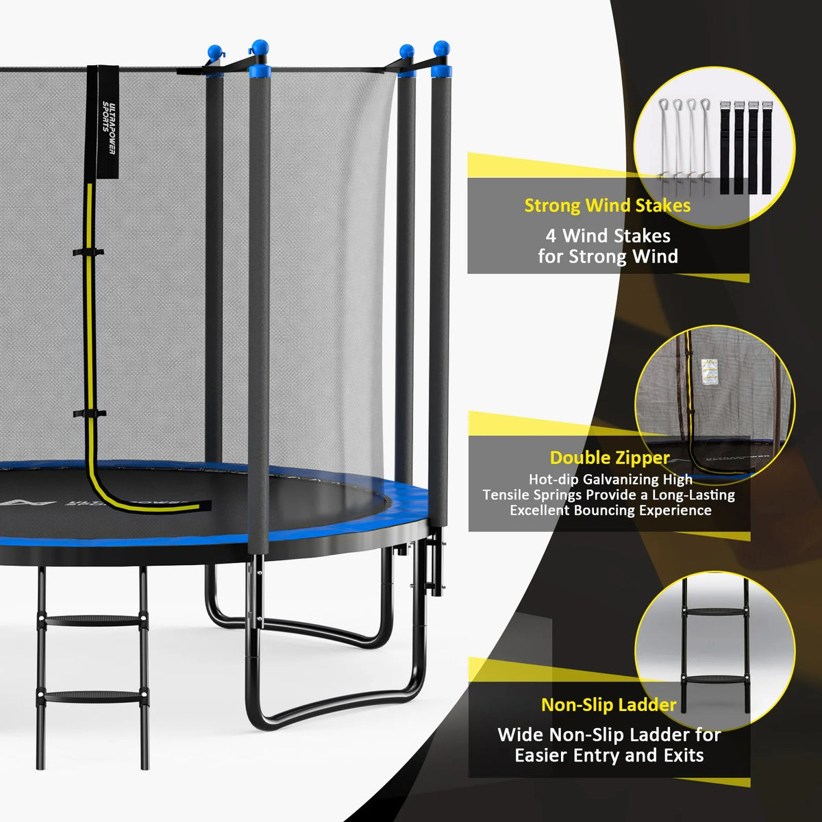 10FT 12FT 14FT 15FT Trampoline with Safety Enclosure Net and Ladder W549