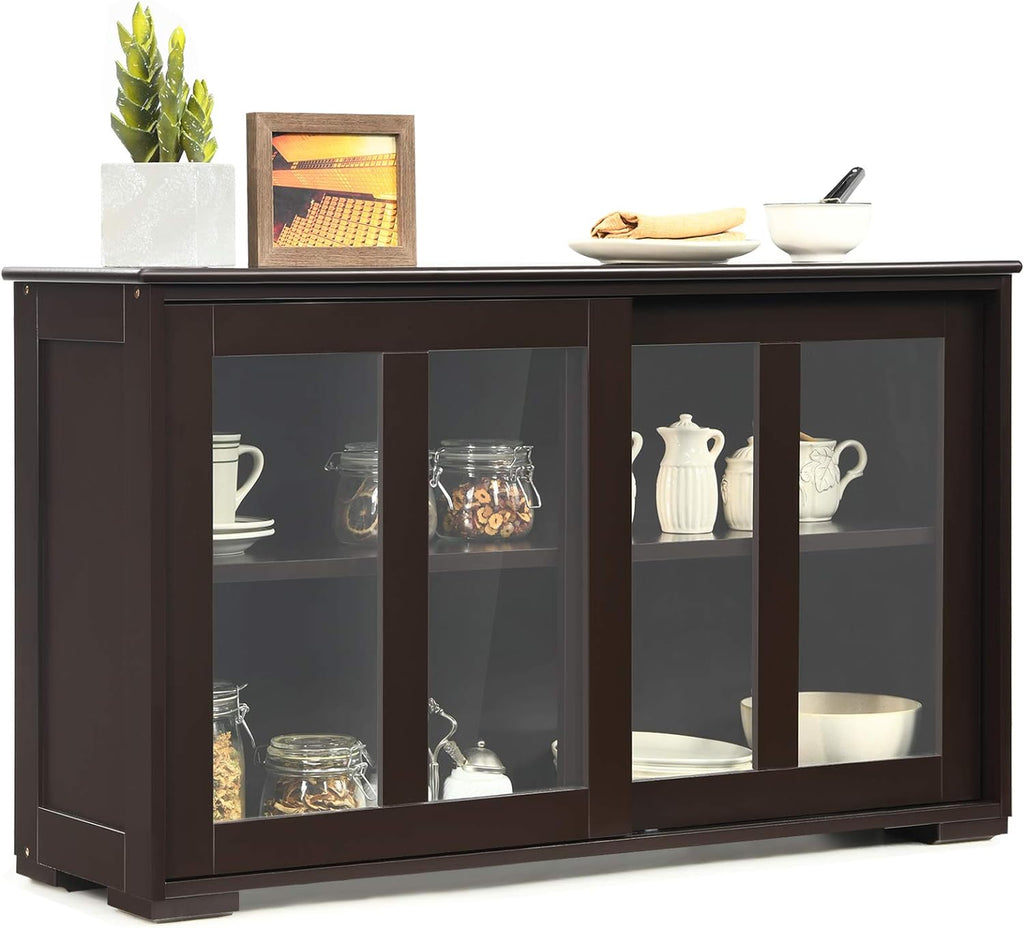 Espresso Wooden Sideboard with Sliding Door J340249