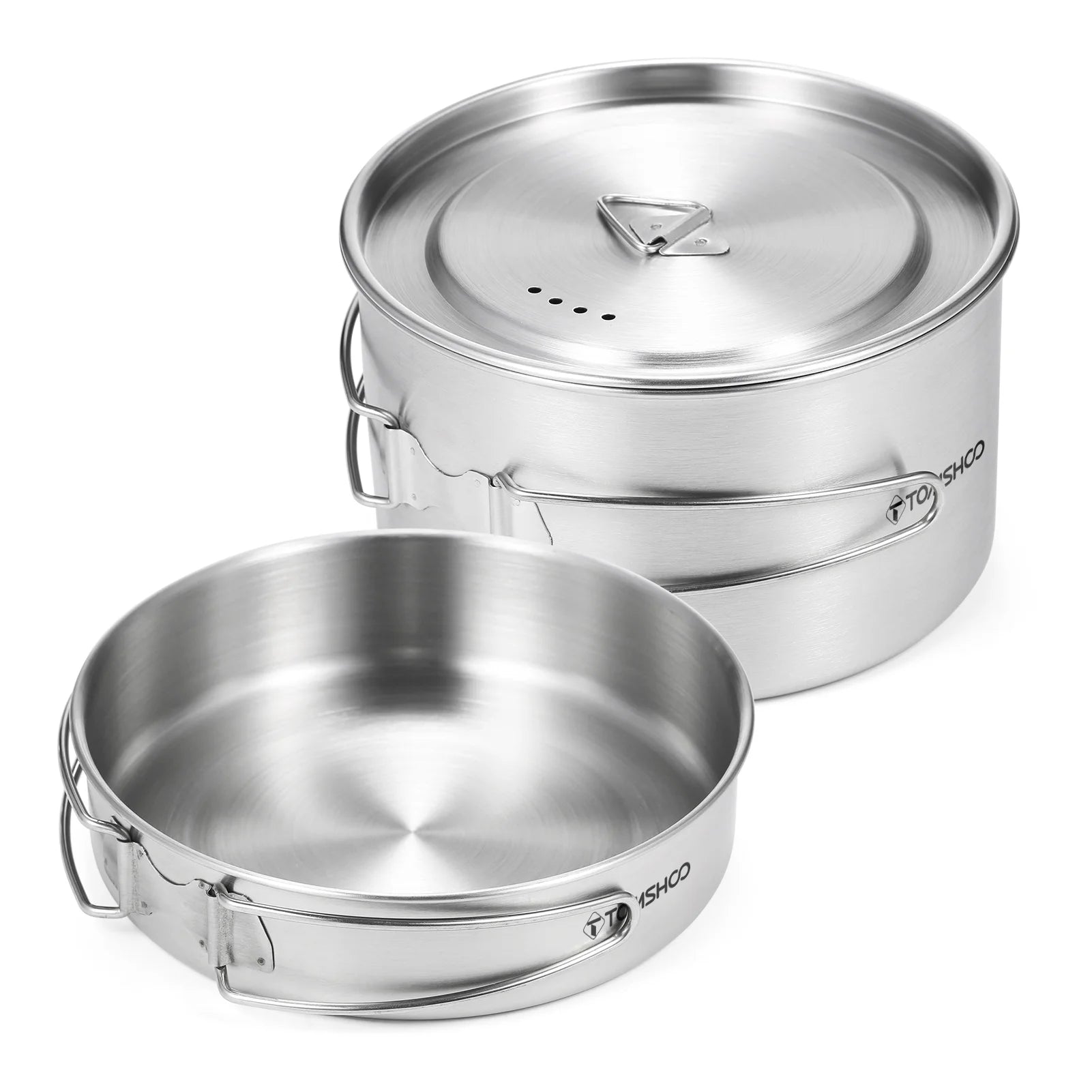 2pcs Stainless Steel Camping Cookware Set with Mesh Carry Bag D503789