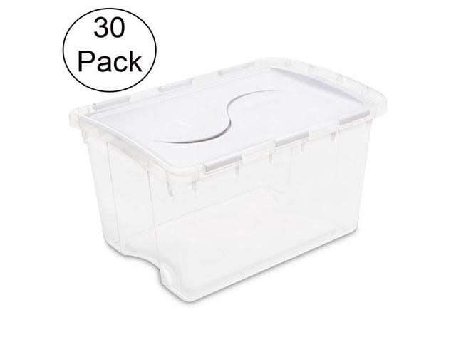 48 Quart Clear Hinged Lid Storage Box Tote (30 Pack) K337