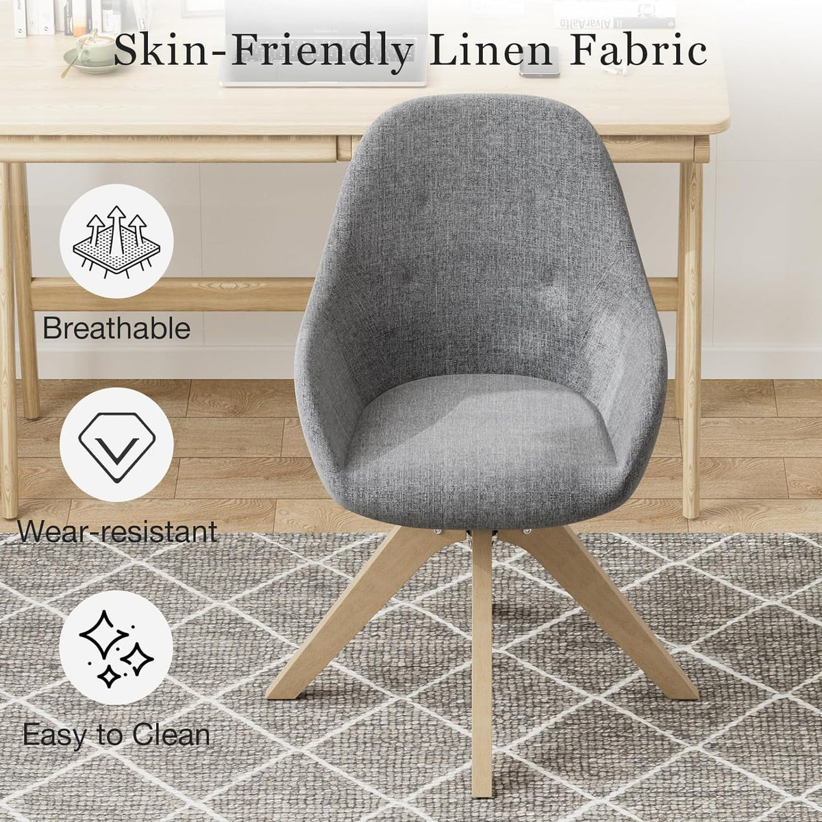 Grey Swivel Accent Chair with Solid Wood Legs B76729