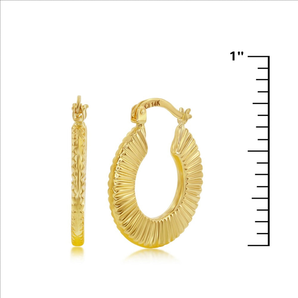 Yellow Gold Textured 20mm Hoop Earrings B146