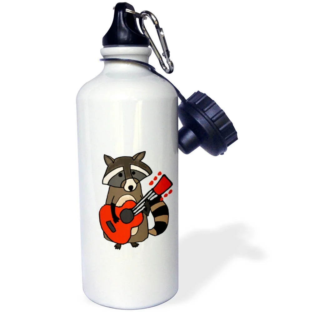 Raccoon Playing Guitar Cartoon Water Bottle, 21-ounce G7607