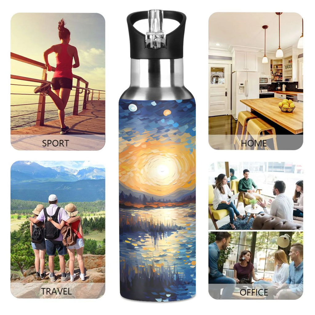 Blue Stainless Steel Insulated Water Bottle with Straw Lid H253942