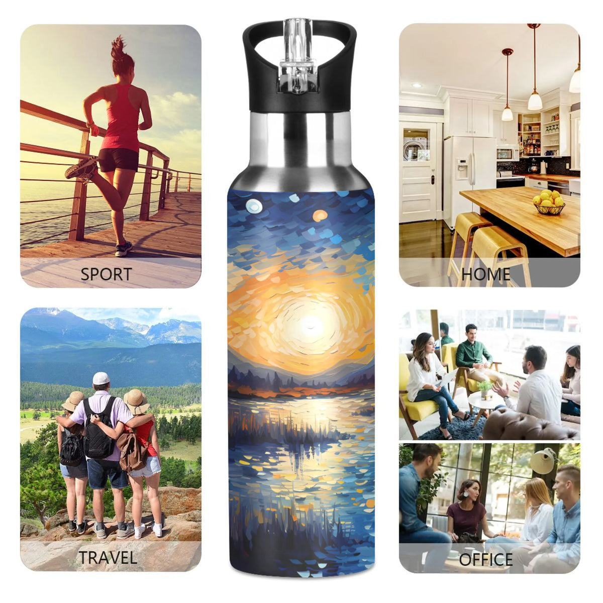 Blue Stainless Steel Insulated Water Bottle with Straw Lid H253942