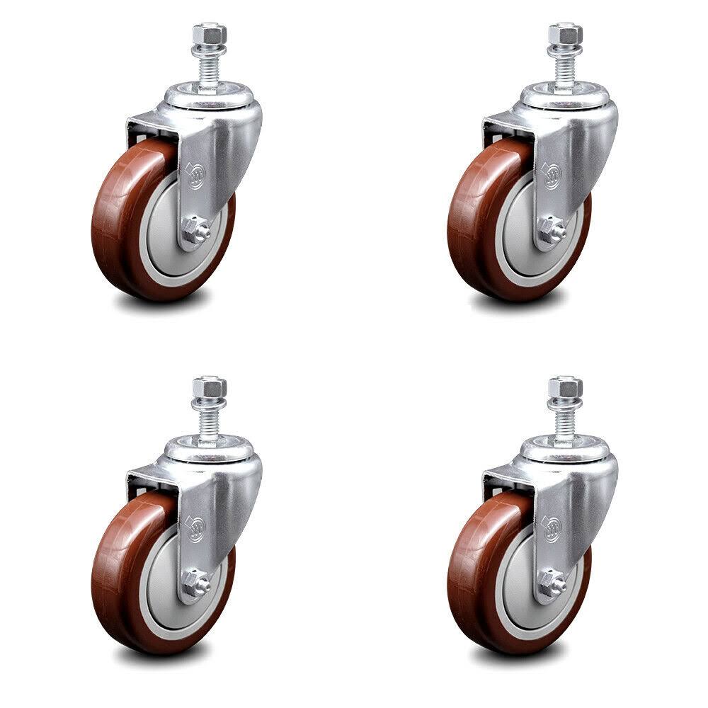 Maroon Poly Swivel Caster Set of 4 with 4x22 Wheels and 1/2x22 Stem V748063
