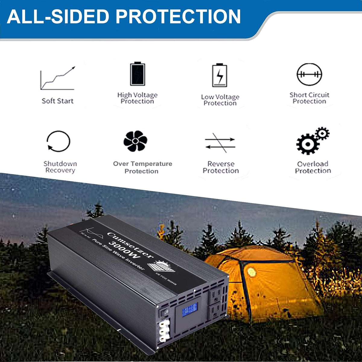 3000w 24v Pure Sine Wave Power Inverter with Dual US Outlet and LCD Display A20545