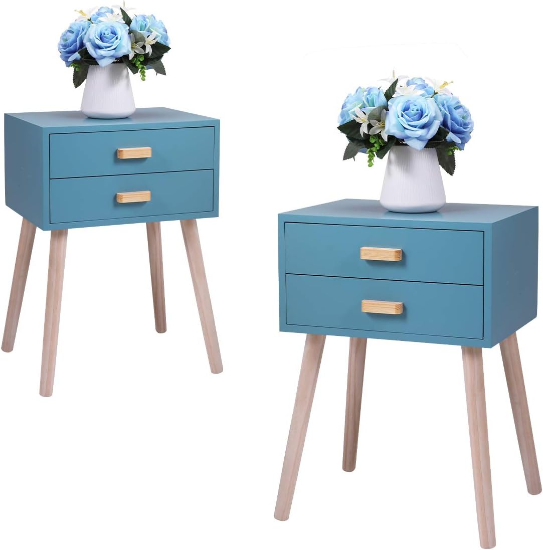 Set of 2 White Nightstand with 2 Drawers T43791