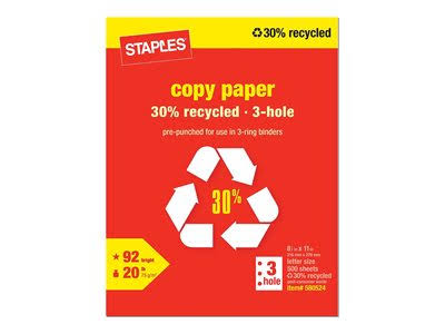 30% Recycled 8.5x22 x 11x22 3-Hole Punch Copy Paper, 20 lbs., 92 Brightness, 500/Ream, 10 Reams/Carton T368569