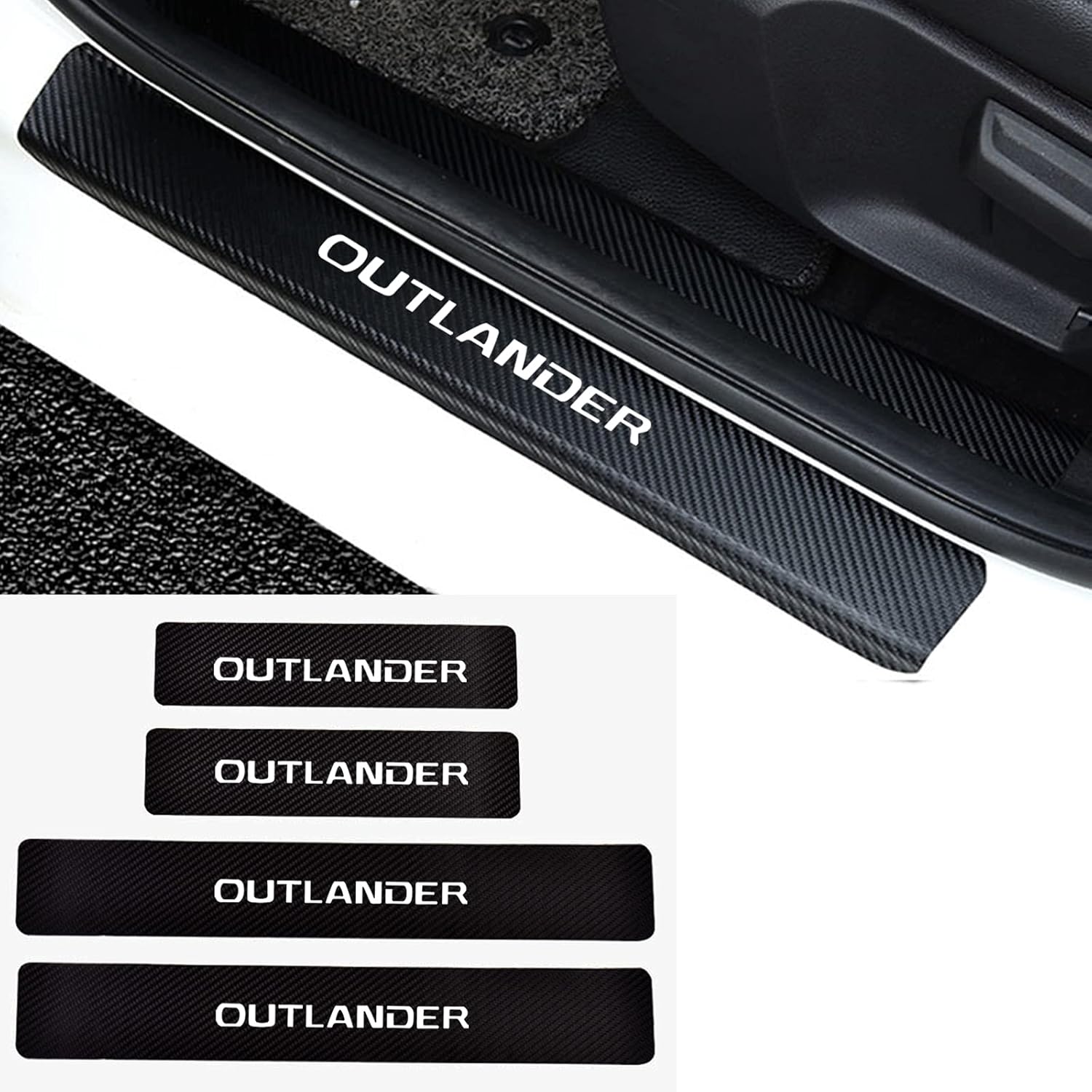 Carbon Fiber Leather Door Sill Scuff Plate Stickers Q57098