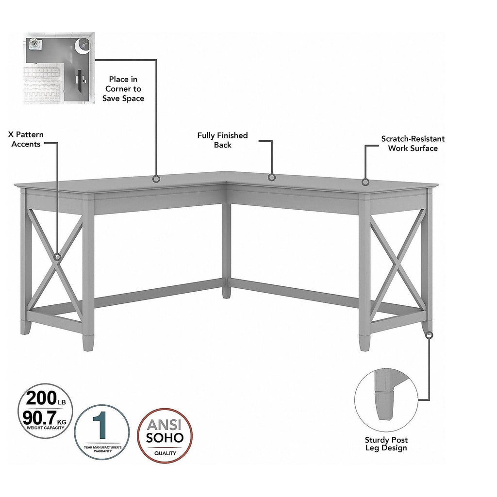 60W L Shaped Desk with Mid Back Tufted Office Chair, Gray V74714