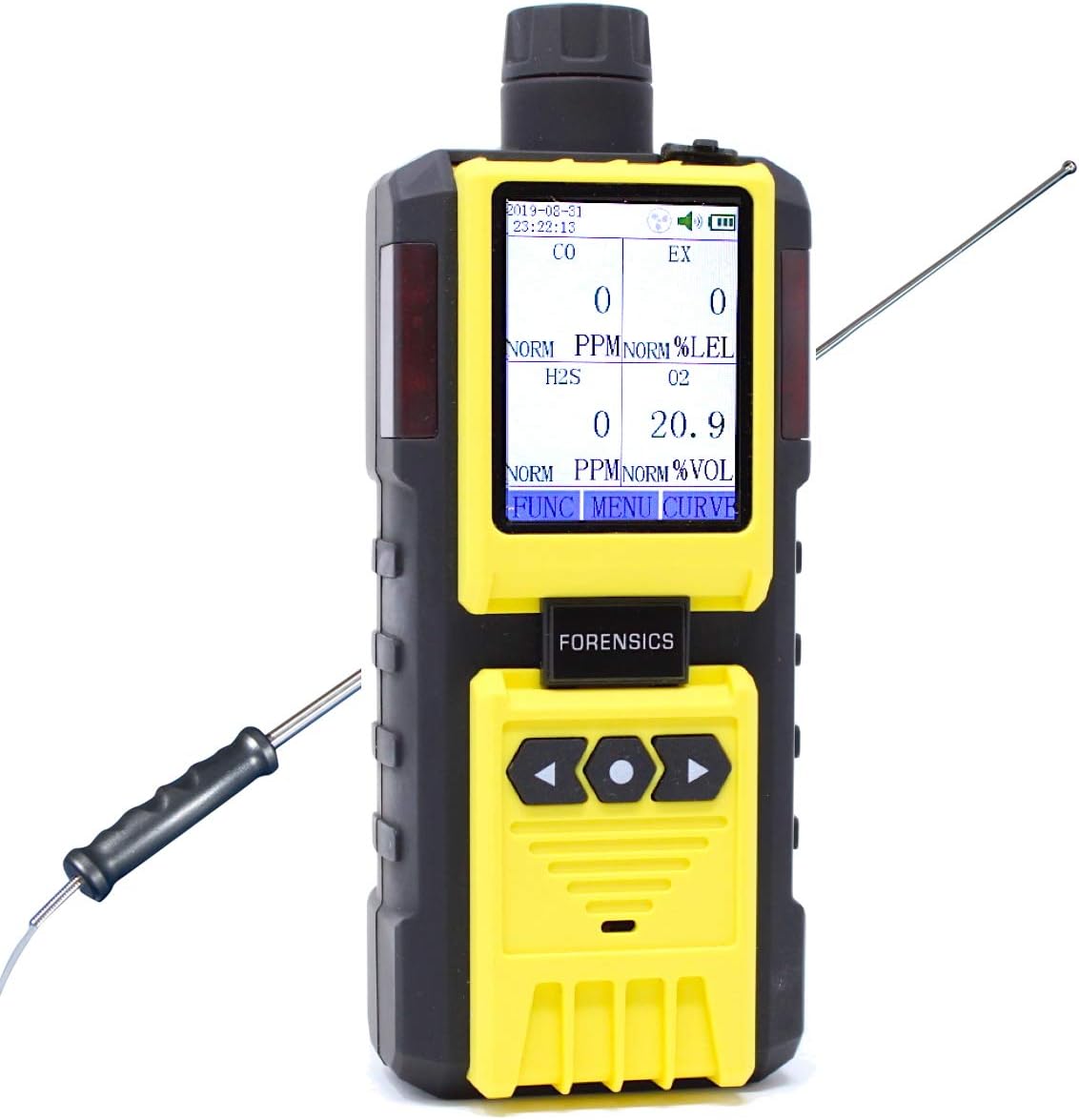 4 Gas Monitor with Built-in Pump, O2 CO H2S LEL, Color Display, Data Logging C208