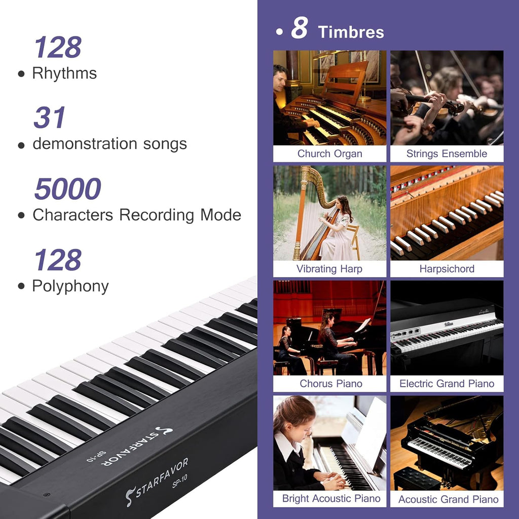 88 Key Digital Piano with Semi Weighted Keys and Sustain Pedal R501094