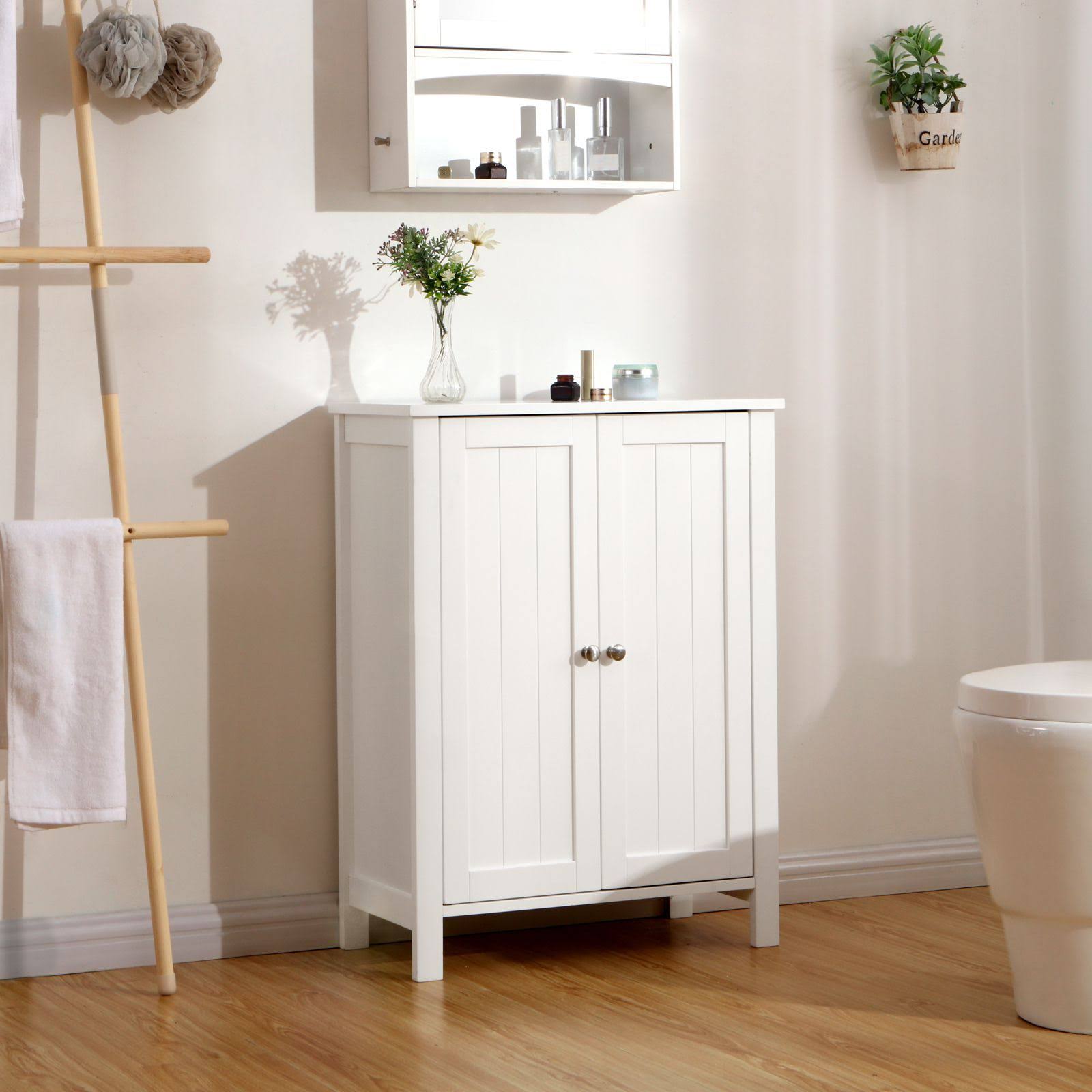 White Double Door Adjustable Shelf Bathroom Floor Storage Cabinet K124