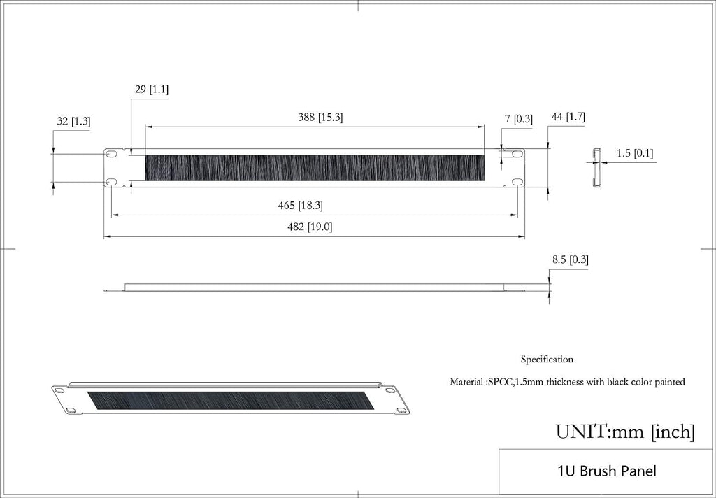 10 Pack 1U Horizontal Rack Mount Cable Management Panel with Cable Entry Brush O586643