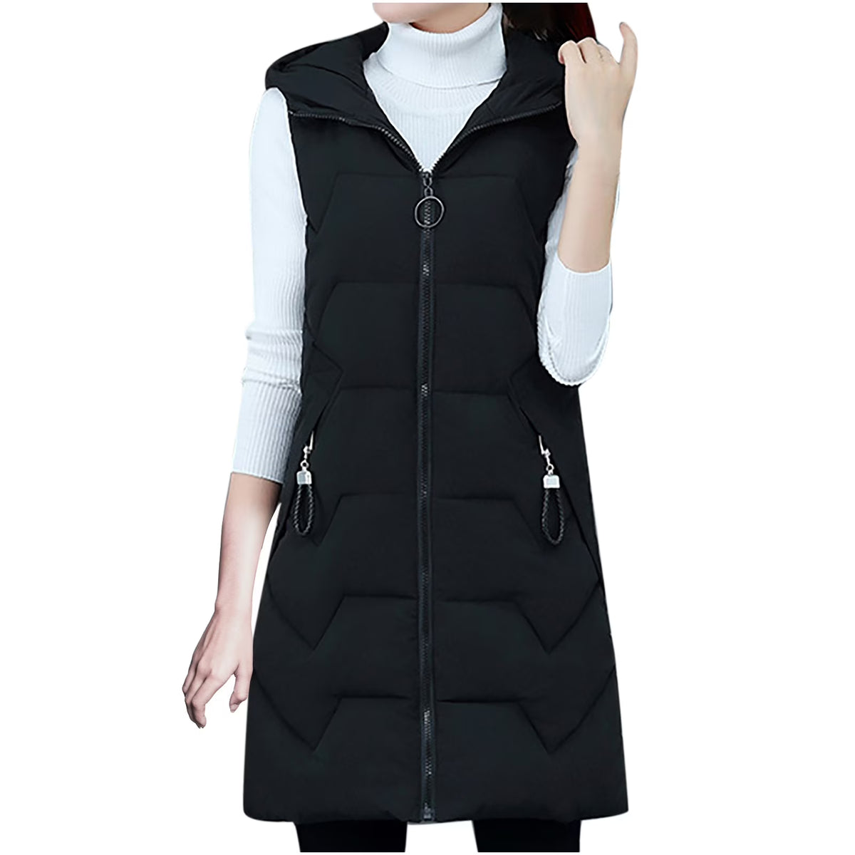 Slim Packable Lightweight Mid-length Puffer Down Vest Waistcoat with Pocket Z430582