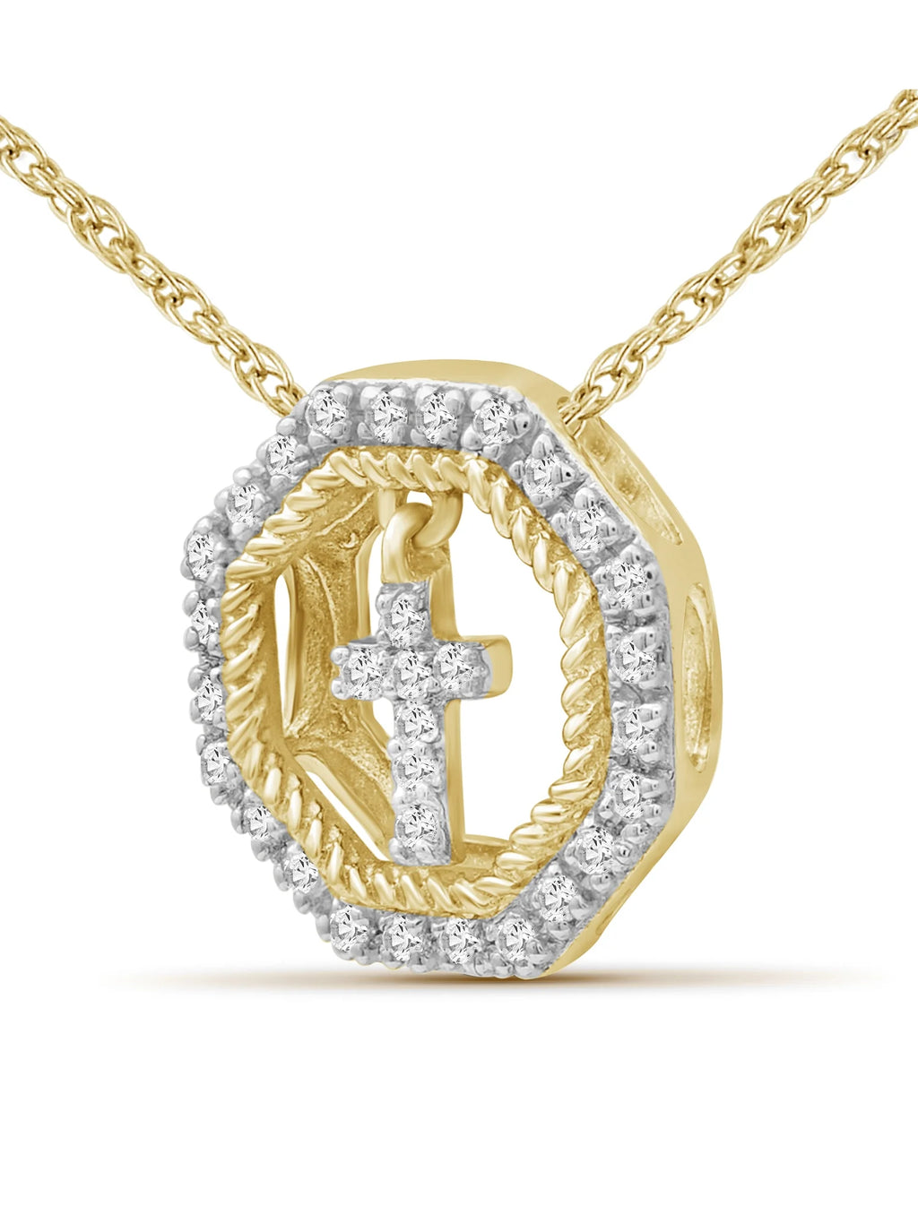 14K Gold Plated Diamond Cross Pendant Necklace with 18” Rope Chain E87575