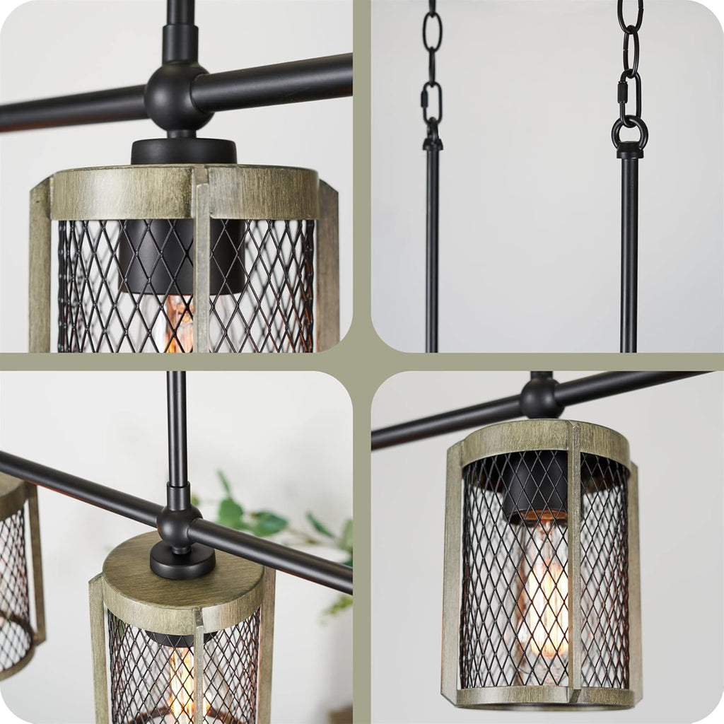 4-Light Modern Farmhouse Island Light with Metal Cage Shades R830