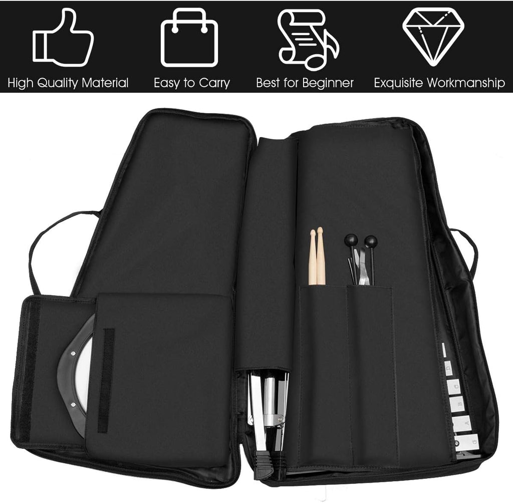 Glockenspiel Bell Kit 30 Notes with Frame, Music Stand, Practice Pad, Bell Mallets, Wooden Drumsticks, Carrying Bag H976468
