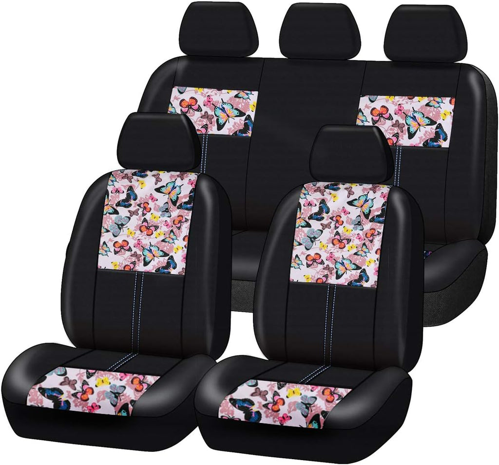 Butterfly Leather Car Seat Covers Full Set (Dark Blue) G33790