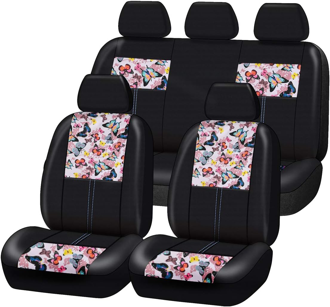 Butterfly Leather Car Seat Covers Full Set (Dark Blue) G33790