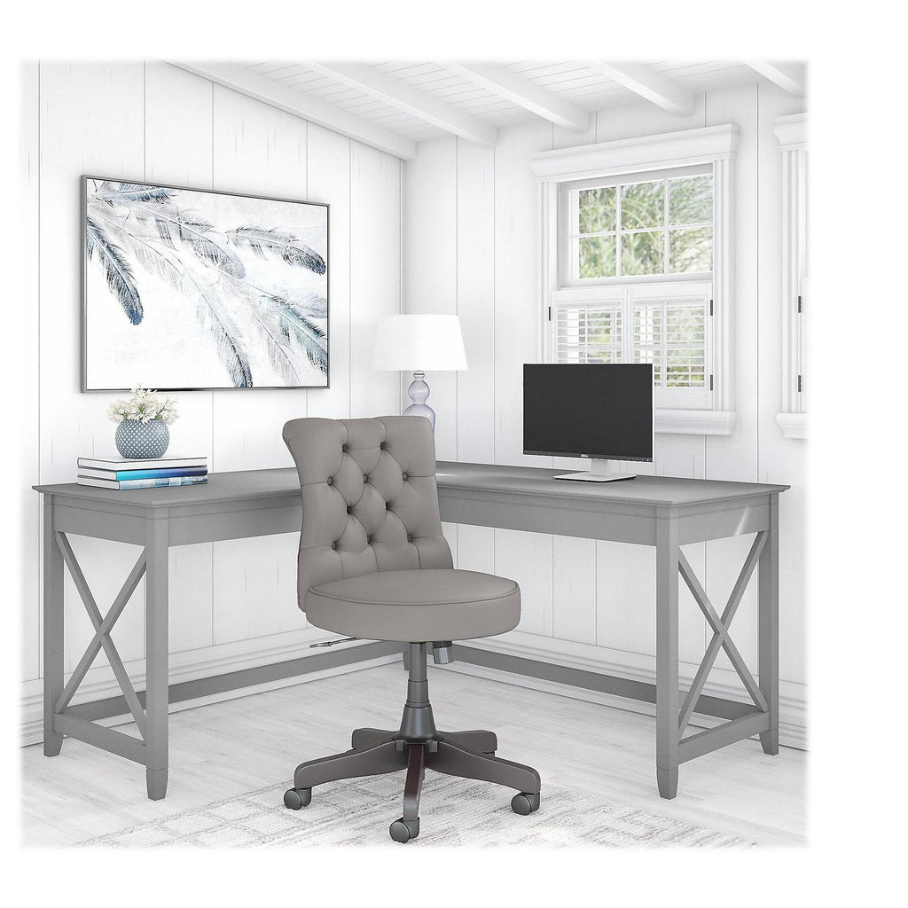 60W L Shaped Desk with Mid Back Tufted Office Chair, Gray V74714