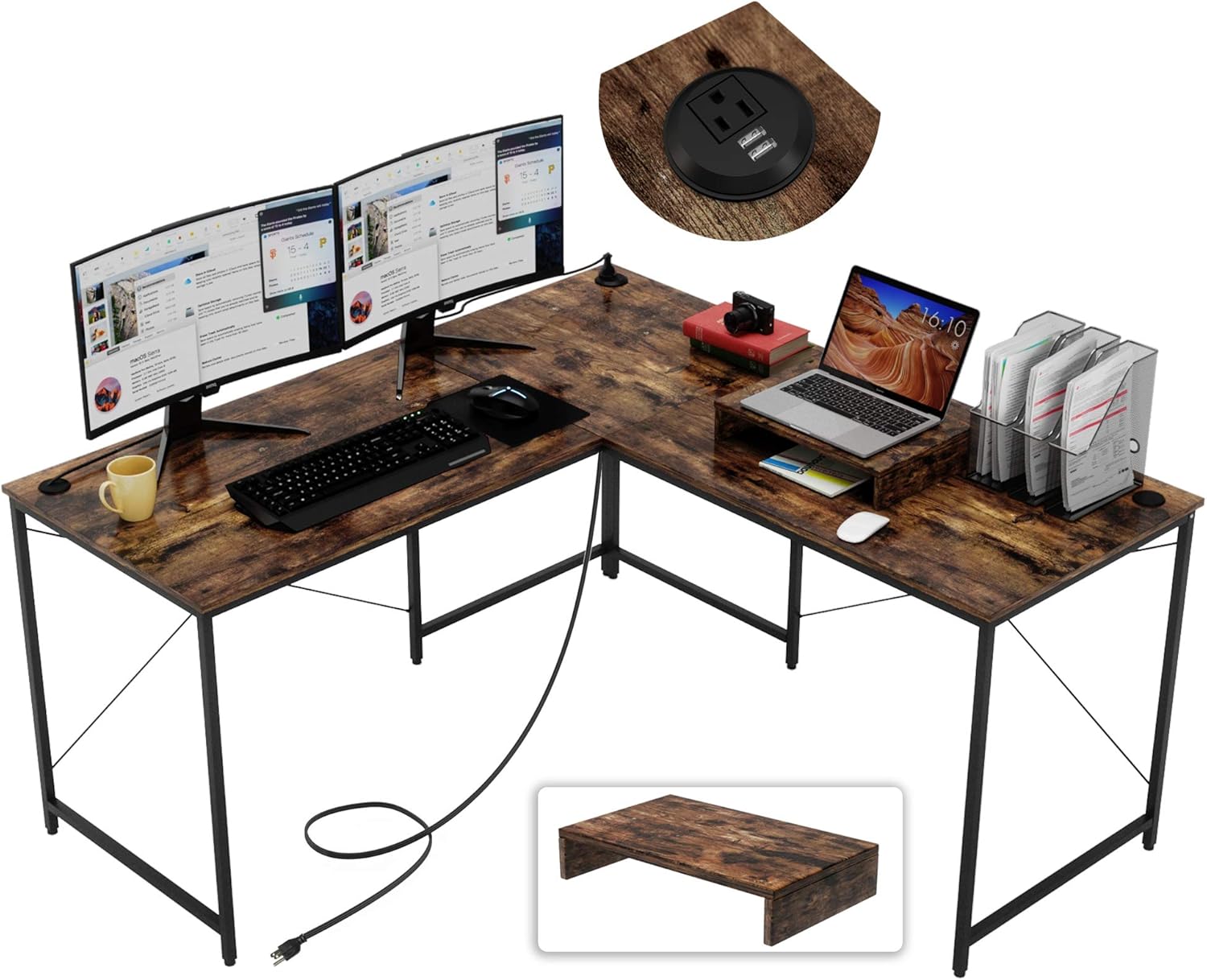 95.2 Inch Reversible Corner Computer Desk with Monitor Stand O8399