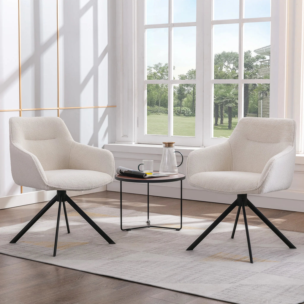 White Boucle Swivel Task Chair with Arms E406