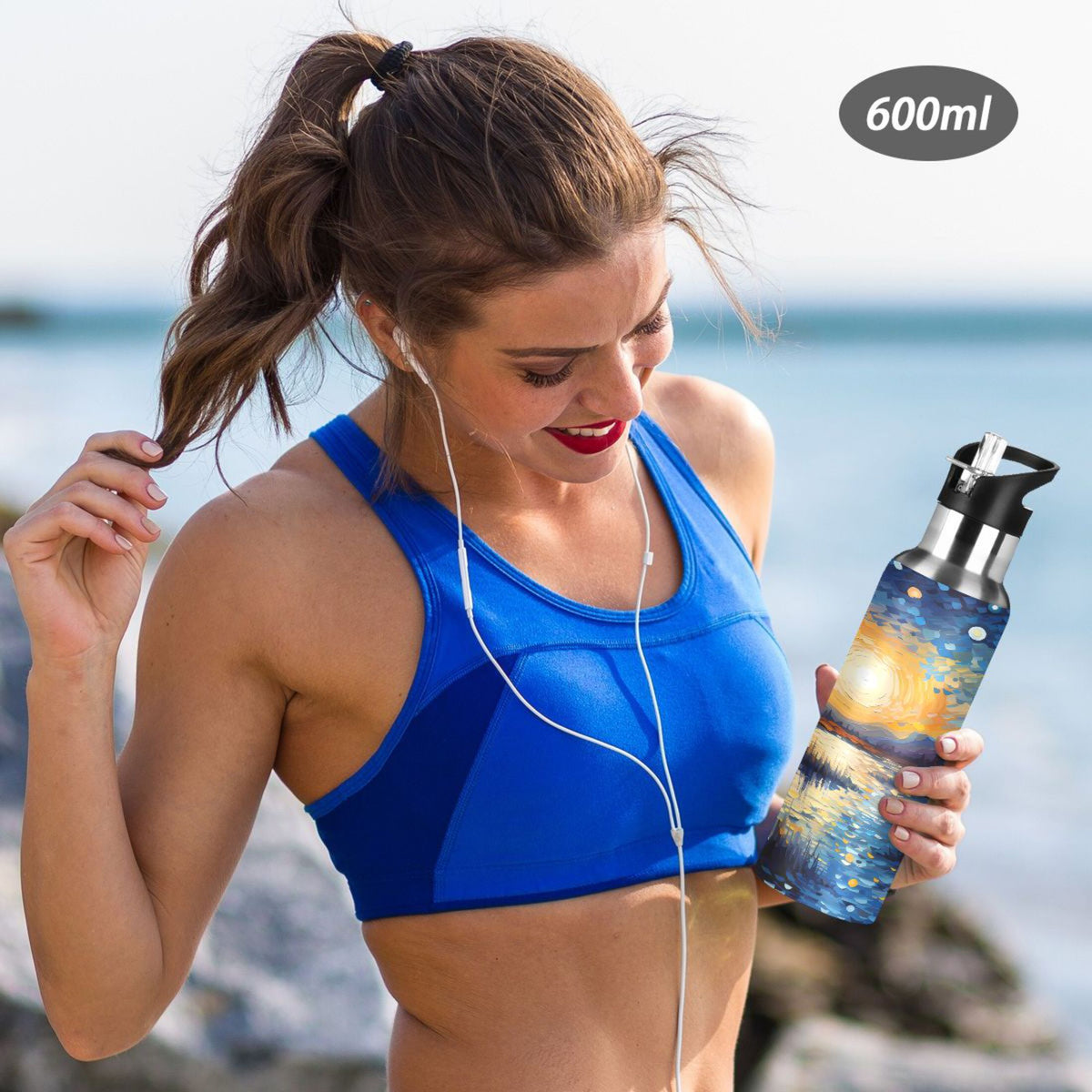 Blue Stainless Steel Insulated Water Bottle with Straw Lid H253942