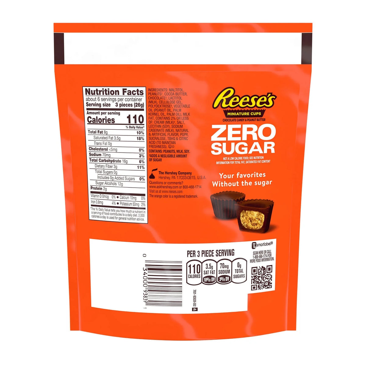 Zero Sugar Peanut Butter Cups Candy, Bag 5.1 oz F306936