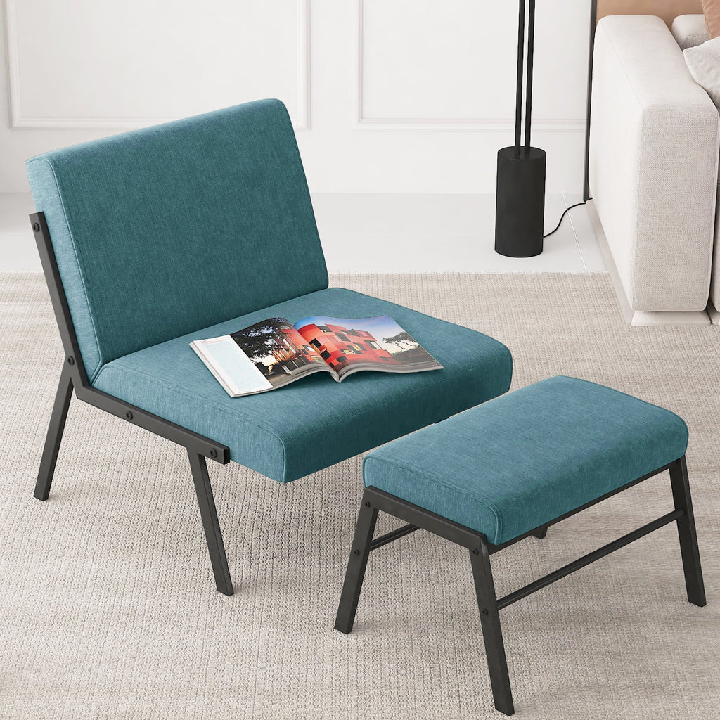 Green Linen Accent Chair with Ottoman U519794