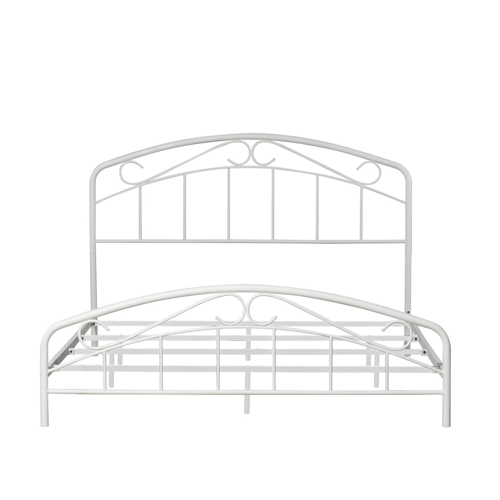 Metal Full Bed with Arched Scroll Textured White C373172