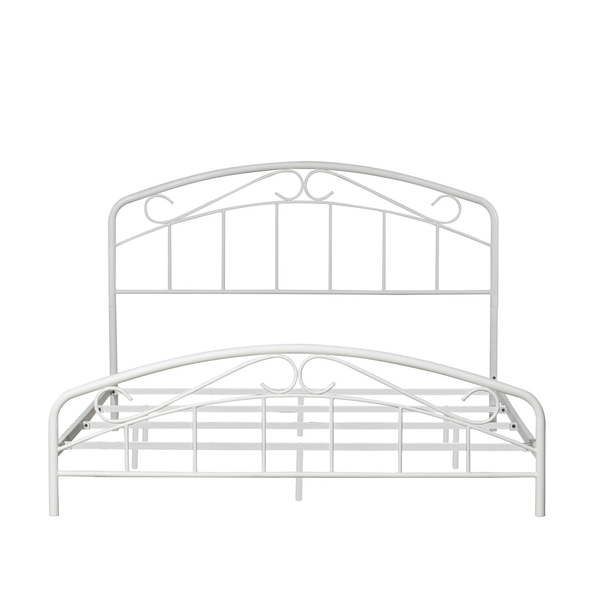 Metal Full Bed with Arched Scroll Textured White C373172