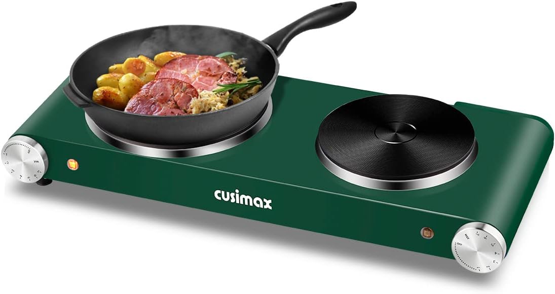 Double Burner Electric Cooktop, 1800W Stainless Steel Cast Iron N47717