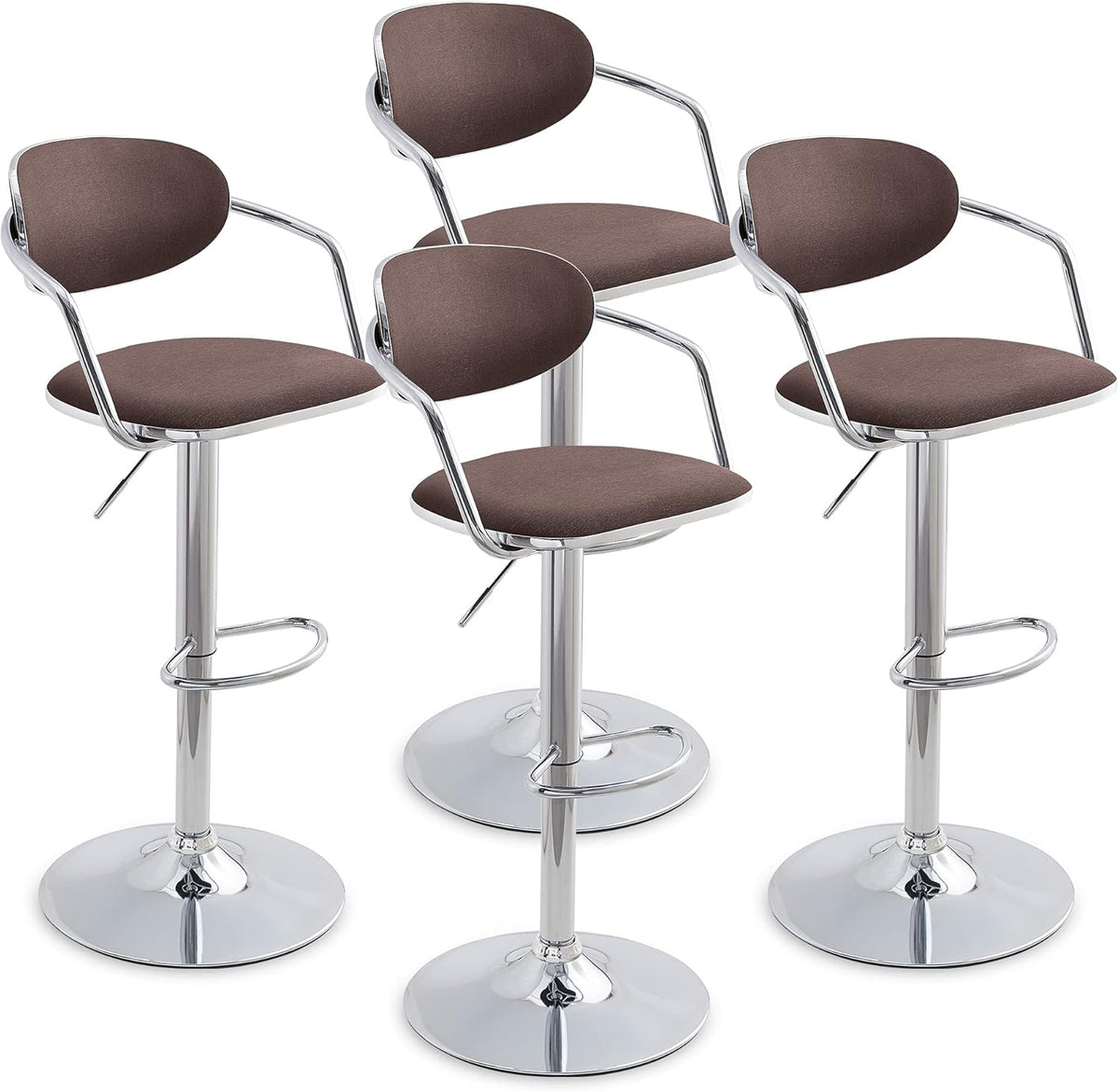 Bar Stools Set of 2, Counter Height, Fabric, Swivel Metal, Light Brown T714216
